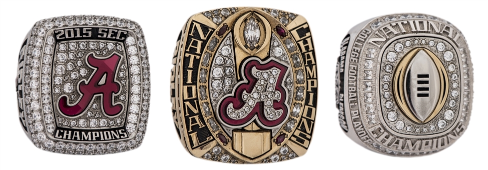 2015 Alabama Crimson Tide National Championship Complete Set Of 3 Players Rings (Calvin Ridley) With Original Presentation Box
